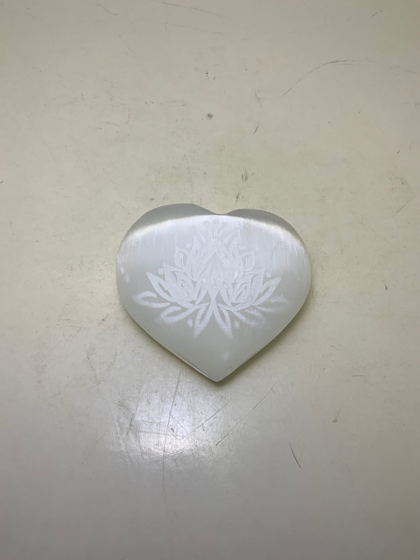 Selenite Heart Etched