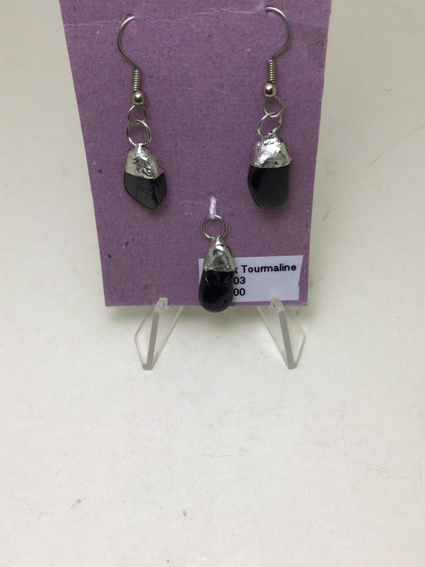 Black Tourmaline Earrings & Pendant Set
