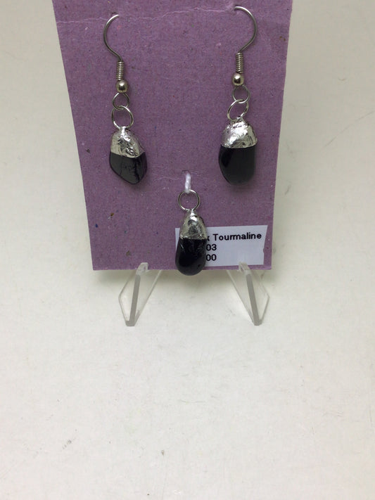 Black Tourmaline Earrings & Pendant Set