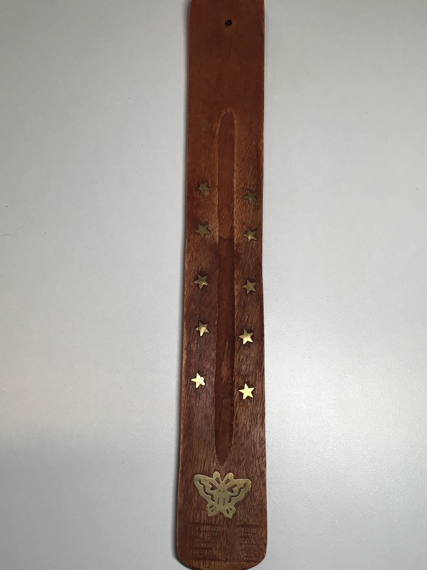 Wooden Incense Stick Holder with Brass Designs