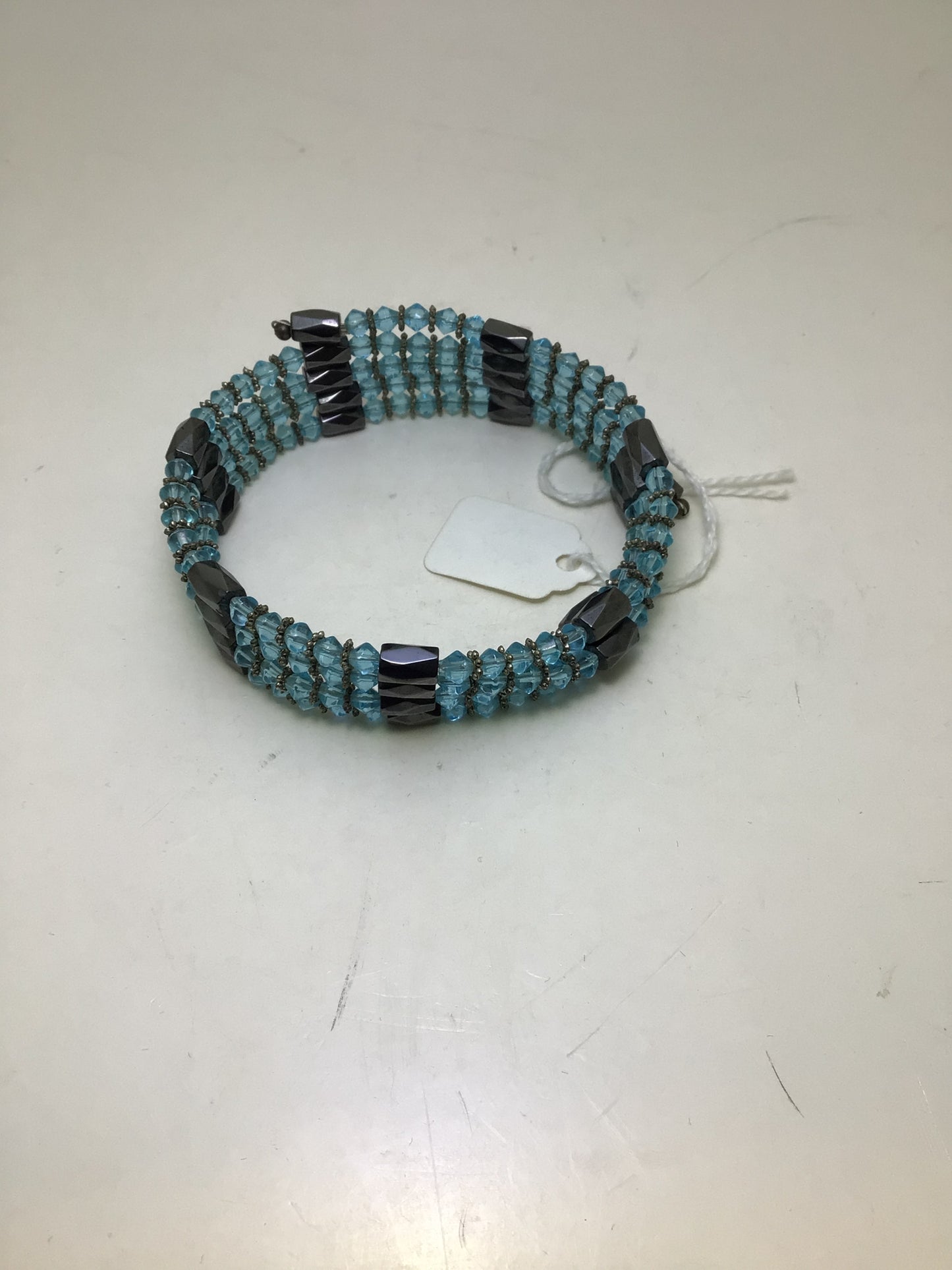 Aqua Bead & Magnetic Hematite Wrap Bracelet