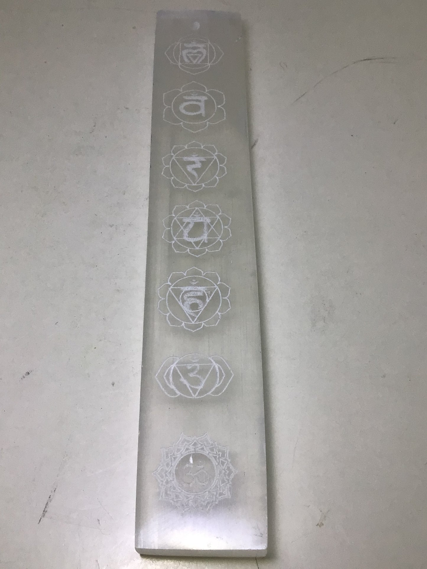 Selenite Incense Holder with Chakra Symbols