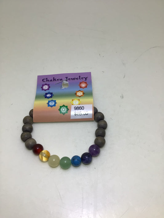 7 Chakra Stone with Wooden Bead Bracelet