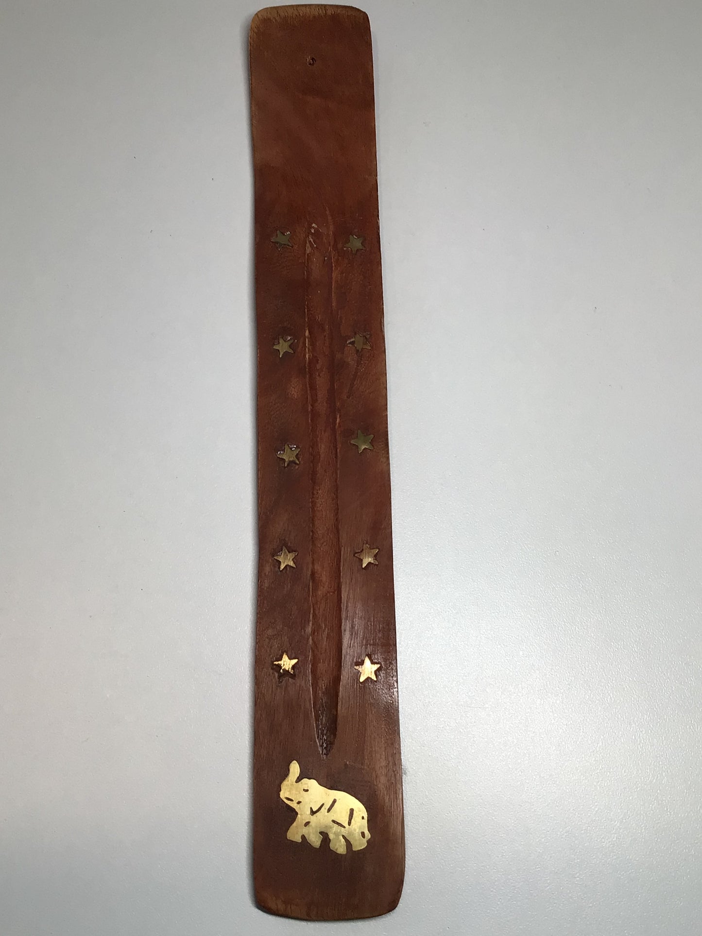 Wooden Incense Stick Holder with Brass Designs