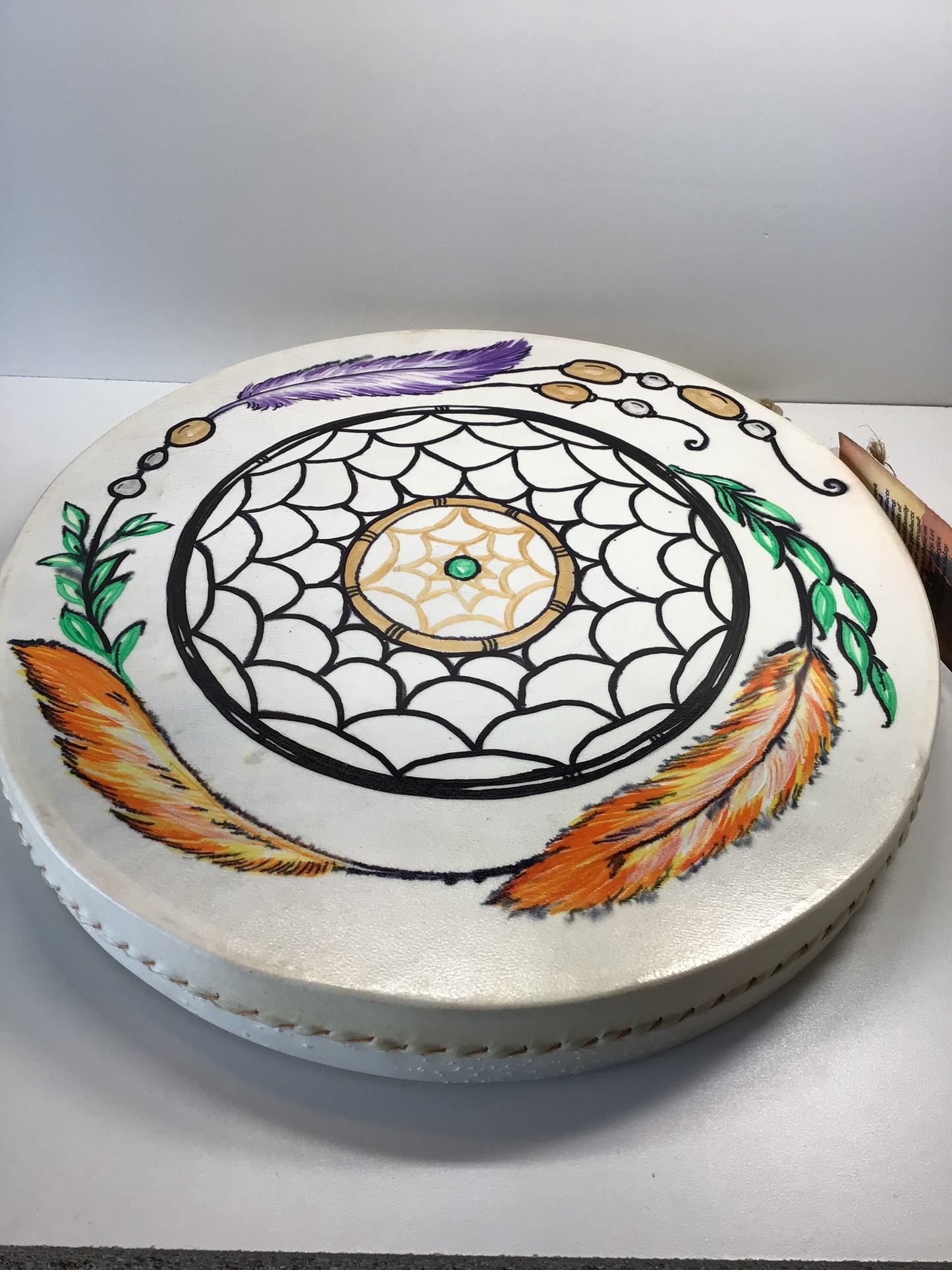 Ocean Sound Drum with Painted Dreamcatcher