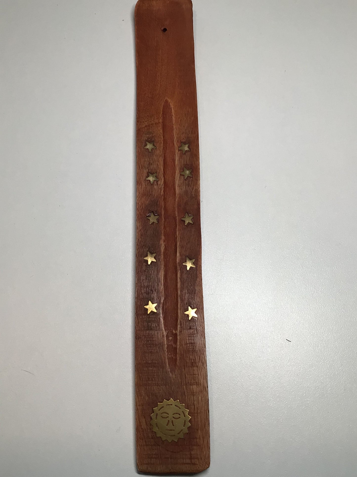 Wooden Incense Stick Holder with Brass Designs