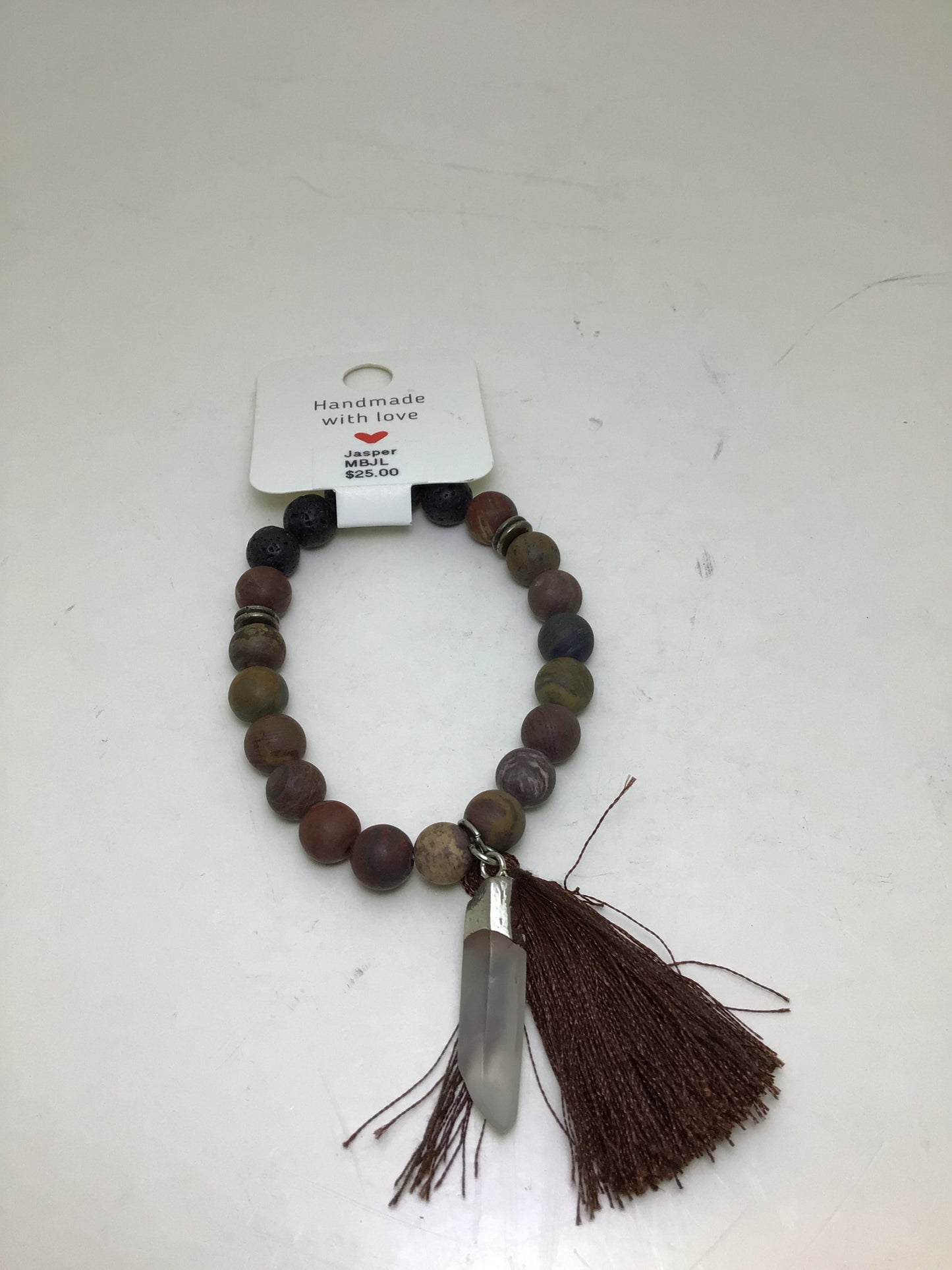Jasper Matte Mala Bracelet with Clear Quartz Point