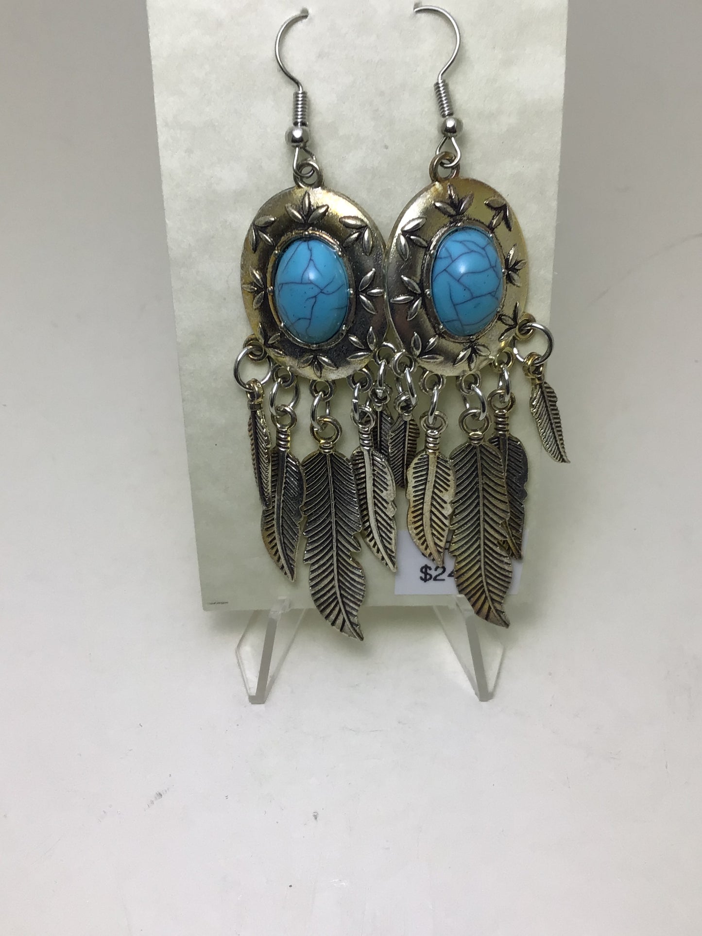 Turquoise Feather Earrings