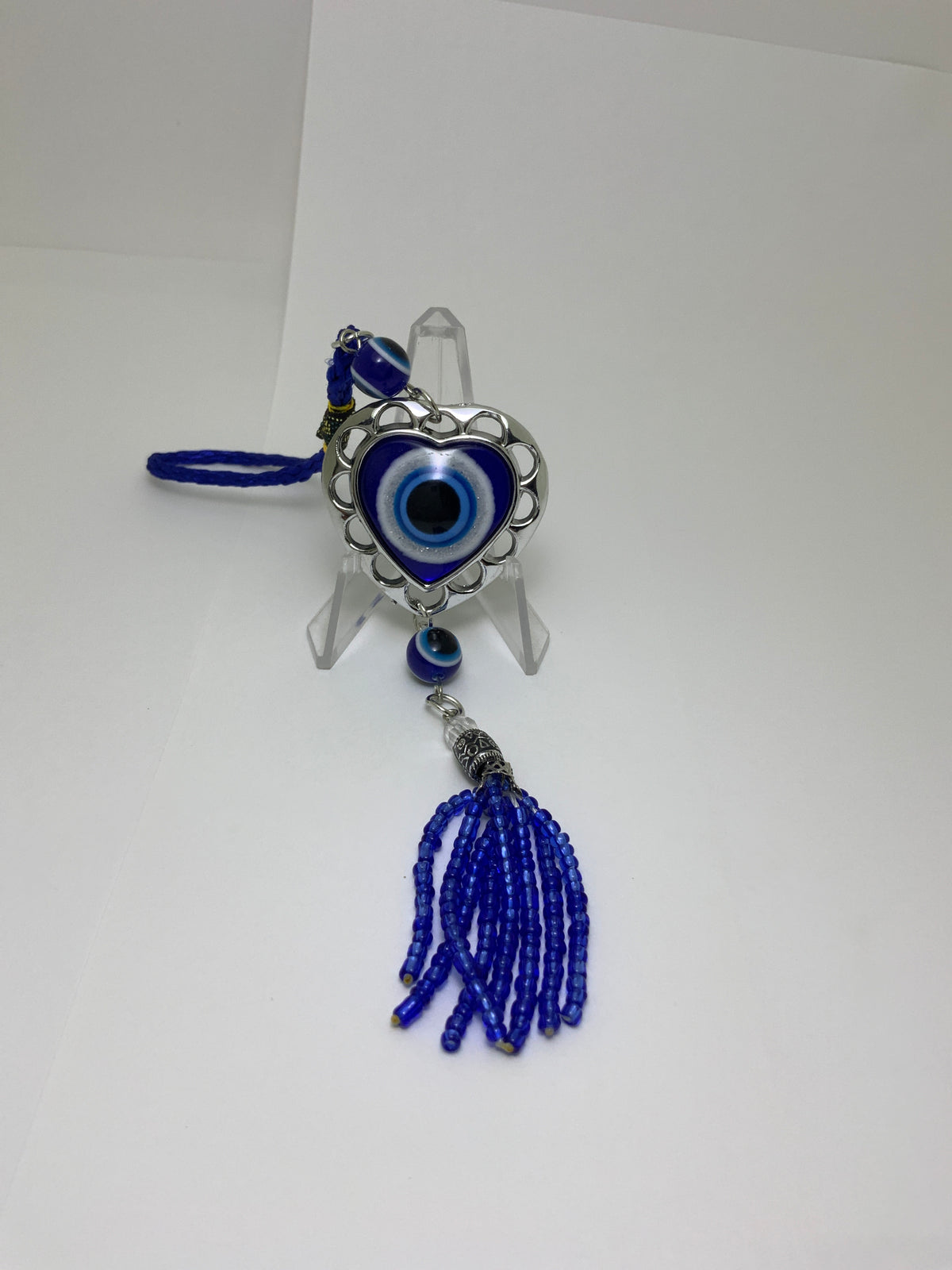 Puffed Heart Evil Eye Protection with Bead Tassels