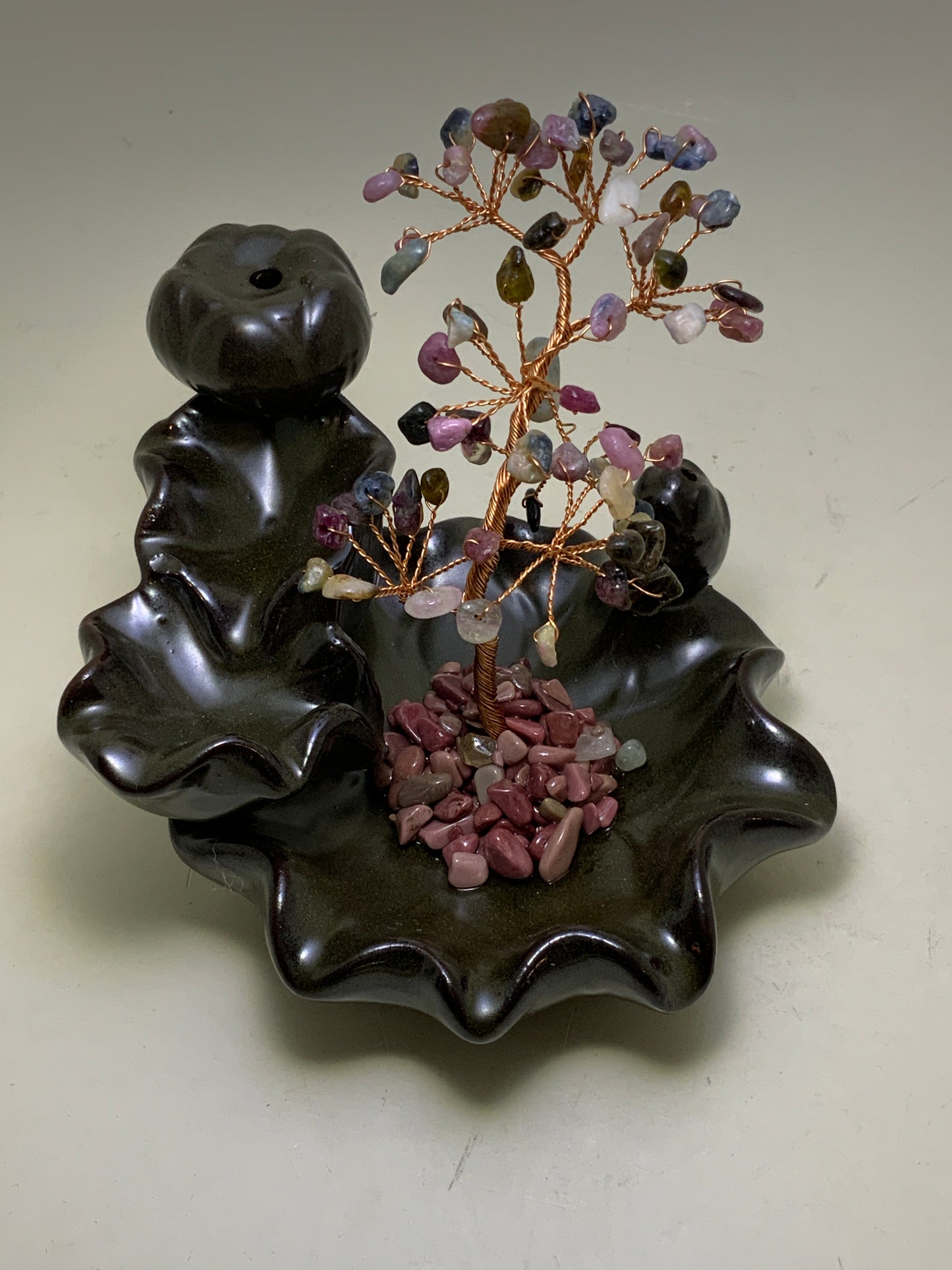 Backflow Incense Holder with Gemstone Tree