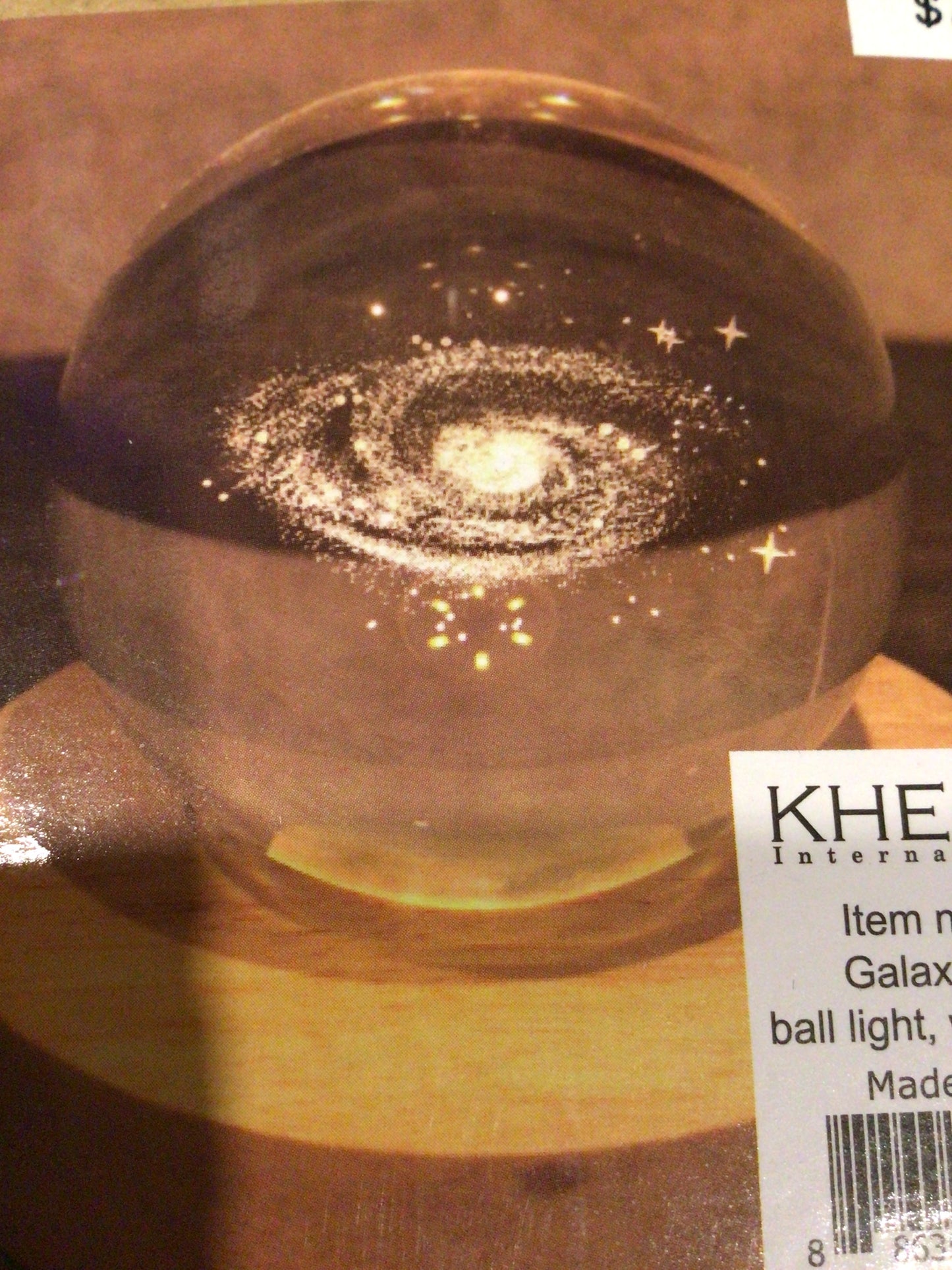 Galaxy Etched Glass Ball with Wood LED Base