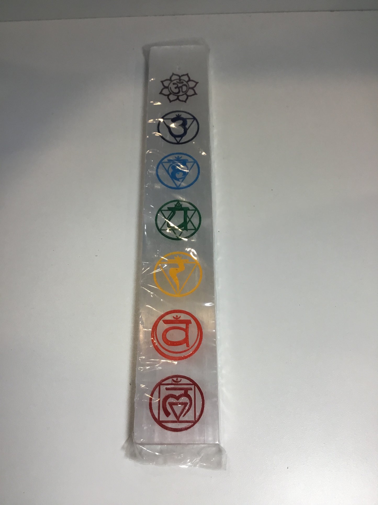 Chakra Symbols Etched on Selenite Incense Holder