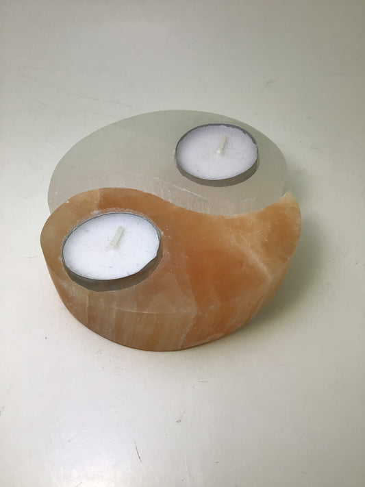 Yin Yang Selenite Candle Holder