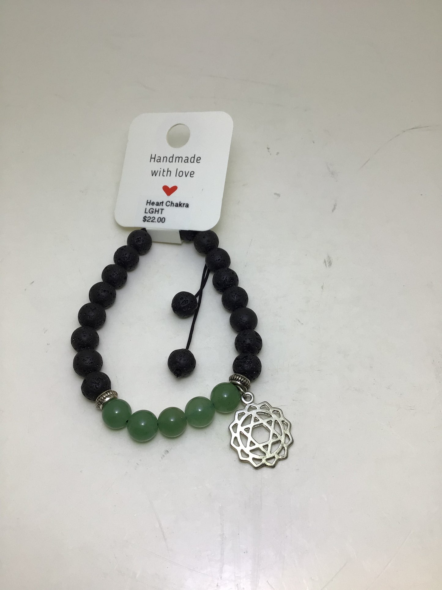 Green Aventurine Bracelet with Heart Chakra Symbol