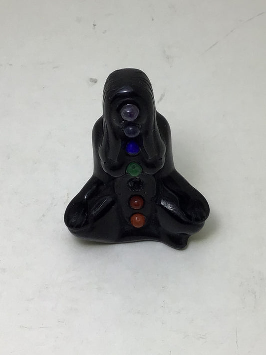 Black Obsidian Yoga Figurine with Chakra Stones