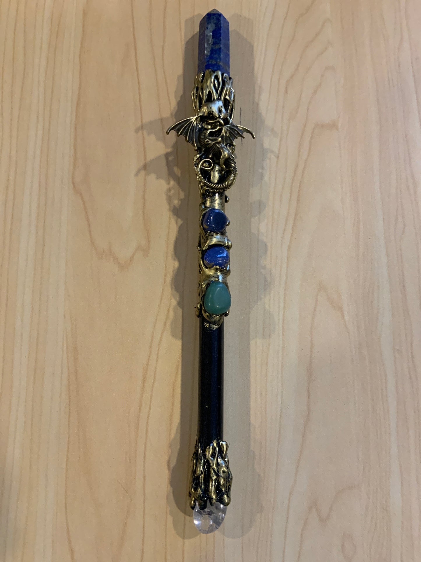 Magick Wand with Lapis Lazuli Point & Gold Dragon