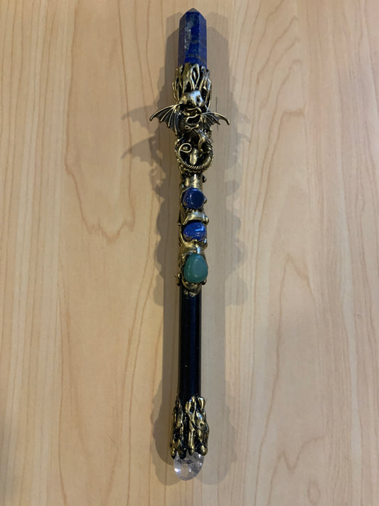 Magick Wand with Lapis Lazuli Point & Gold Dragon