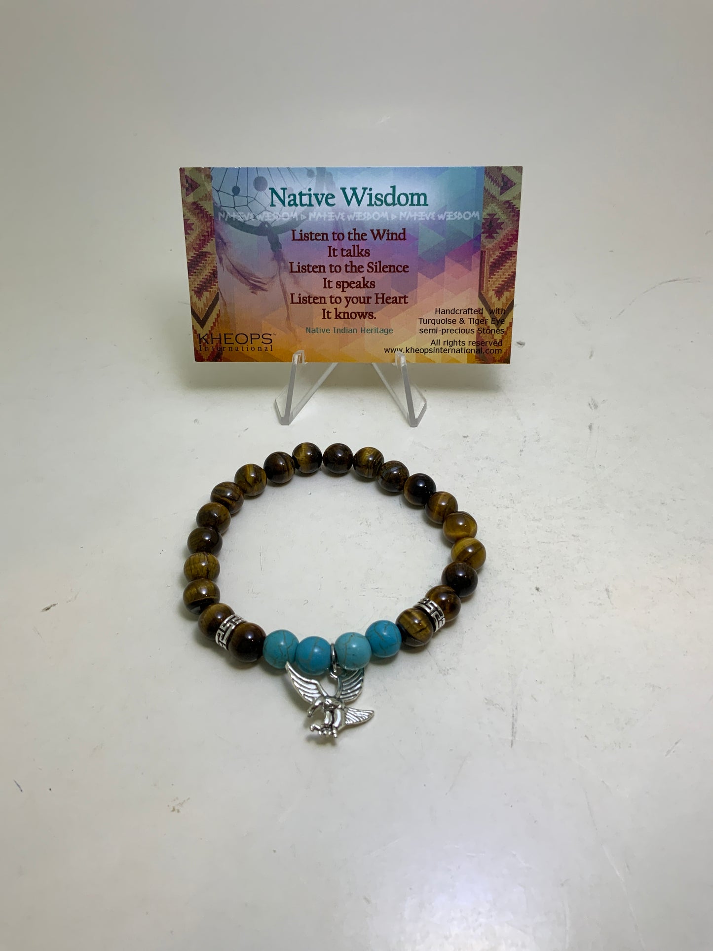 Turquoise and Tiger Eye Bracelet with Eagle