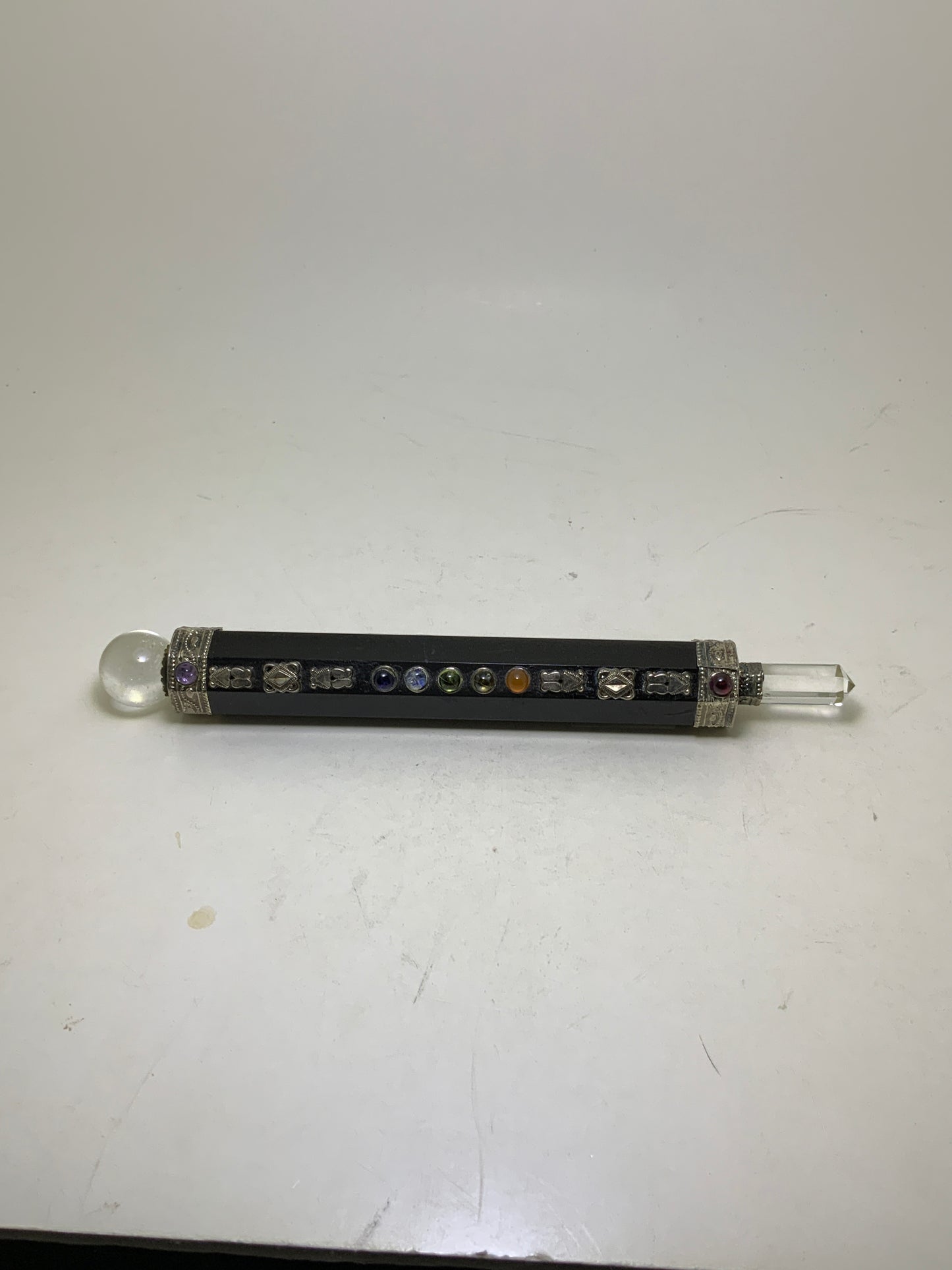 Black Tourmaline Magick Wand with Chakra Stones and Clear Quartz