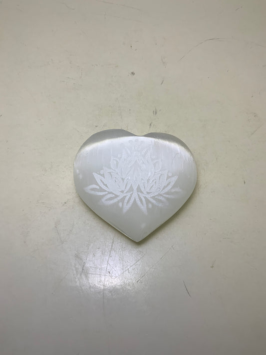 Selenite Heart Etched