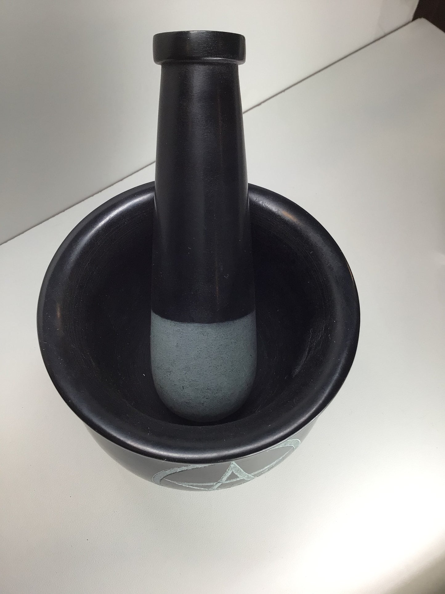Black Soapstone Mortar & Pestle with Pentacle