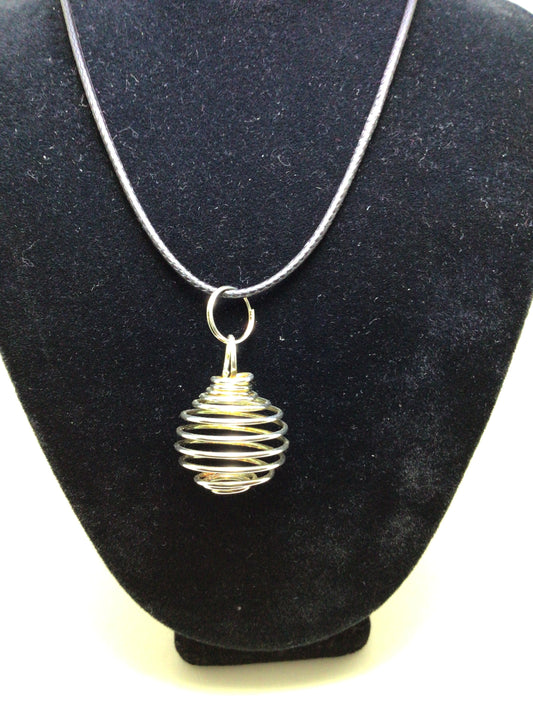Silver Stone Cage on Black Cord Necklace