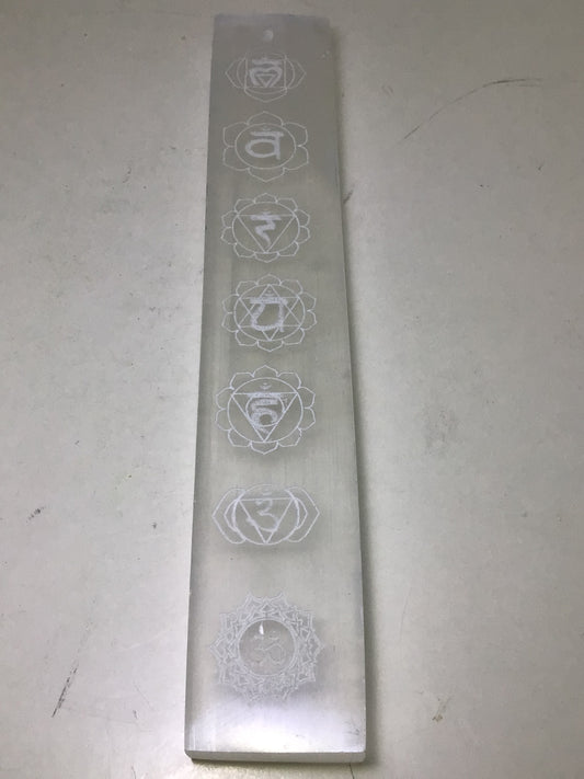 Selenite Incense Holder with Chakra Symbols