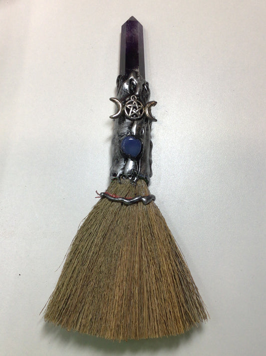Wicca Broom with Amethyst & Triple Moon