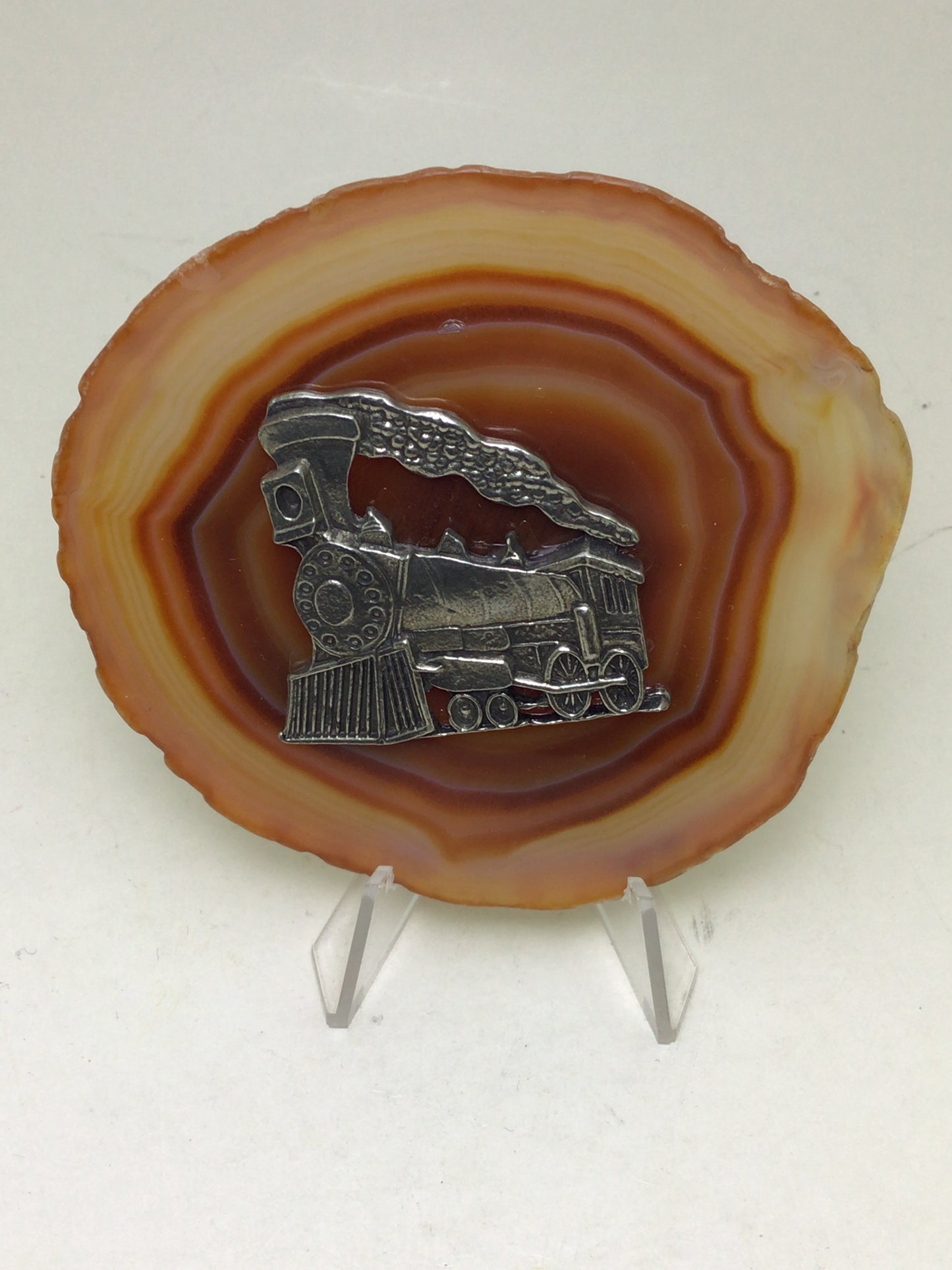 Pewter Train on Agate Slab