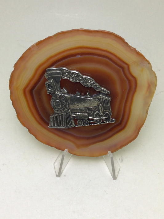 Pewter Train on Agate Slab