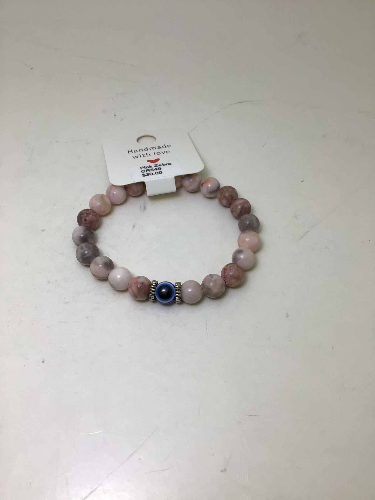 Pink Zebra Evil Eye Bracelet