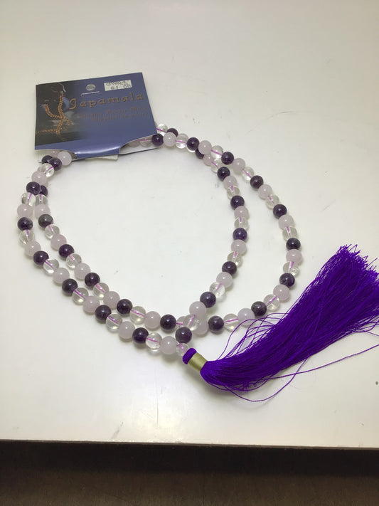 Rose Quartz, Clear Quartz & Amethyst Prayer Beads