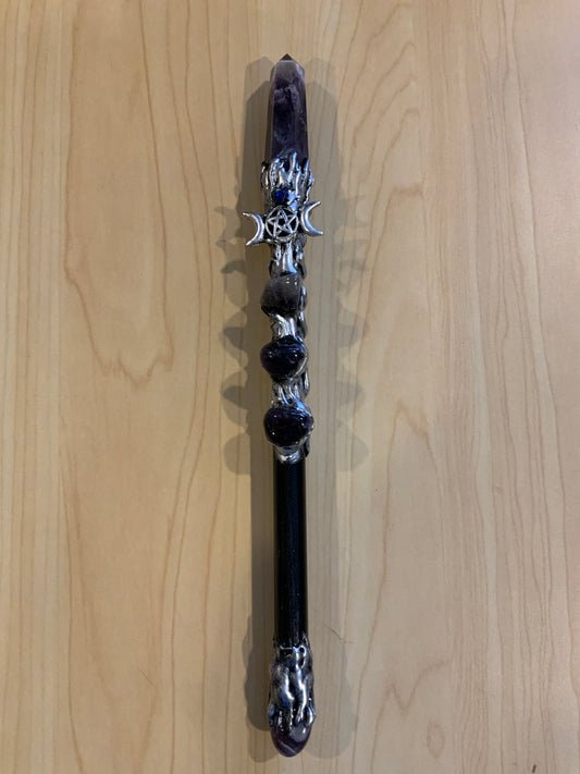 Magick Wand with Amethyst Point & Triple Moon