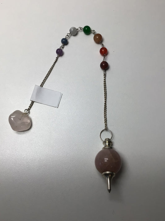 Rose Quartz Pendulum with Chakra Stones