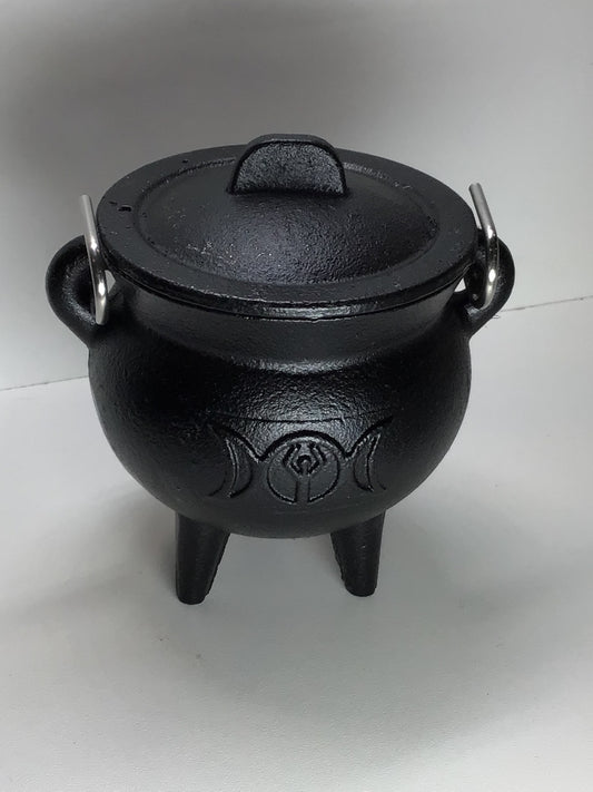 Cast Iron Cauldron with Triple Moon Goddess