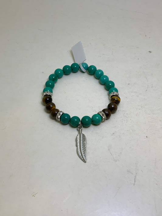 Turquoise and Tiger Eye Bracelet with Feather