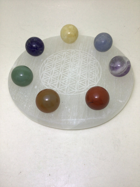 Selenite Charging Disk with Chakra Spheres