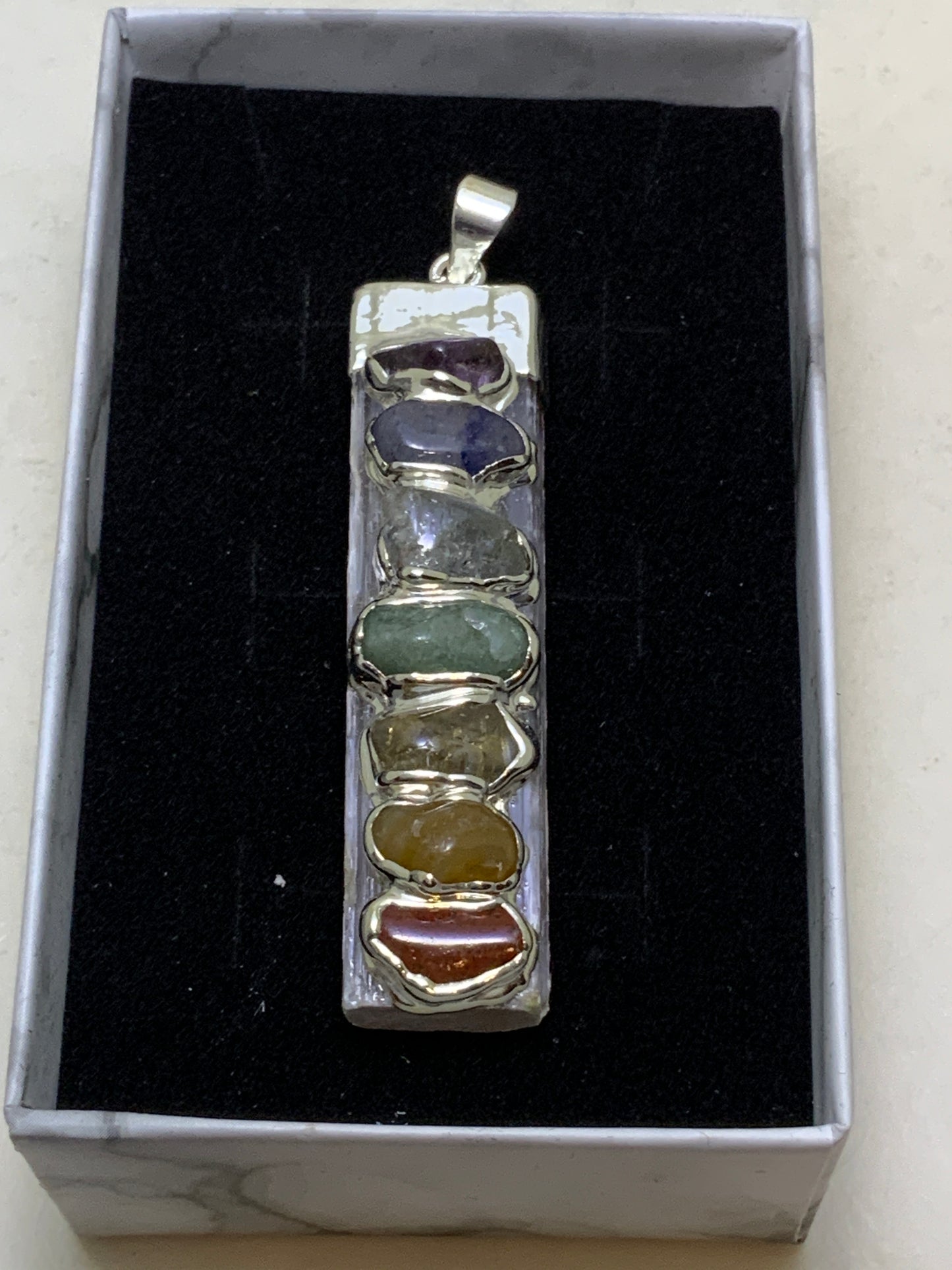 Selenite Pendant with Chakra Stones