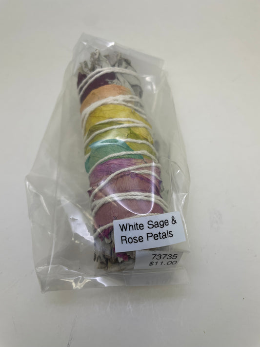 White Sage & Rose Petals Smudge Stick