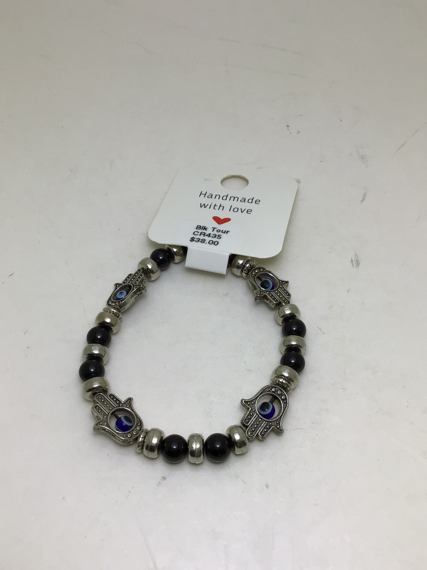 Black Tourmaline Bracelet with Fatima Evil Eye Protection Hand