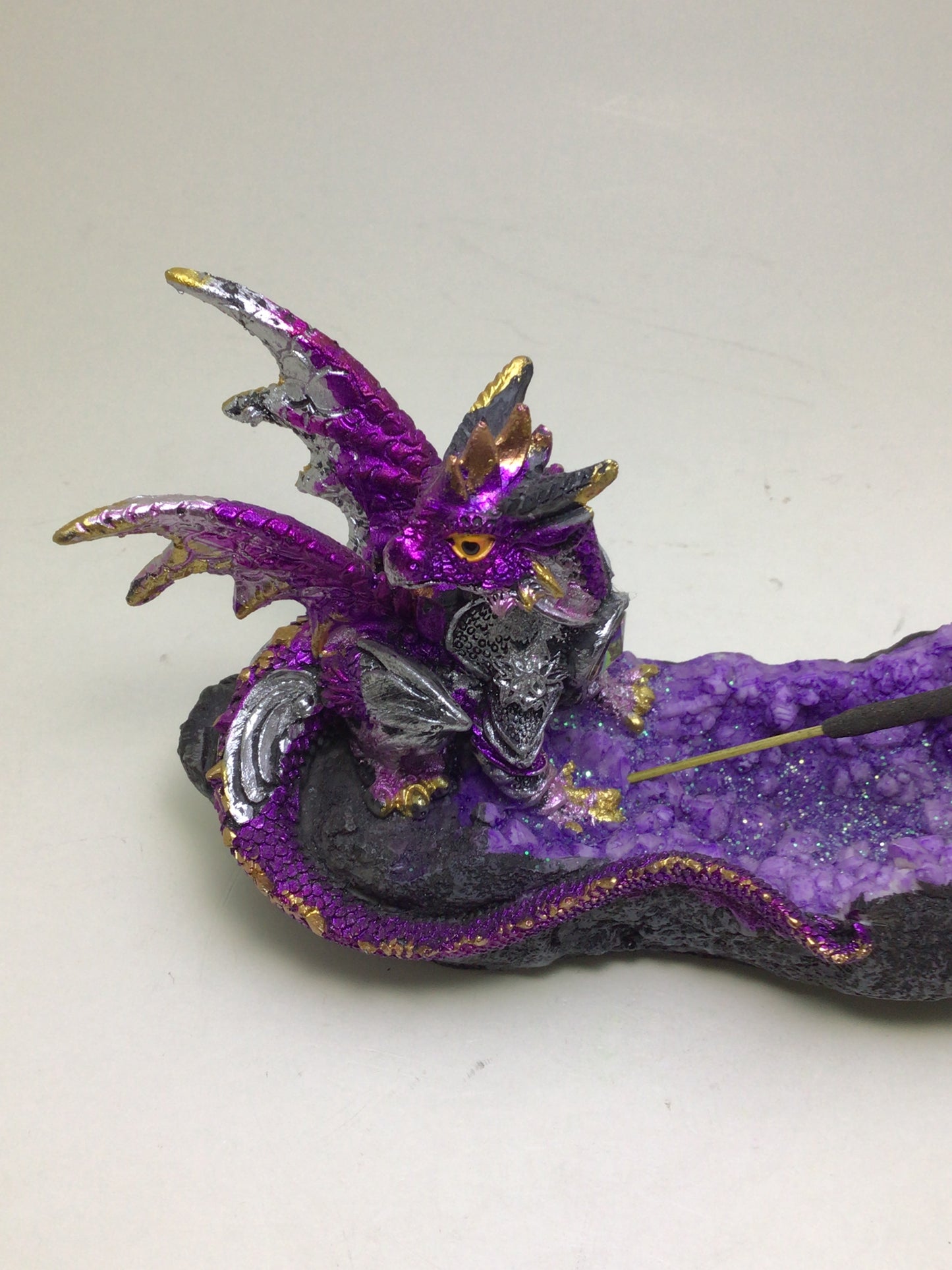 Purple Dragon on Geode Incense Holder