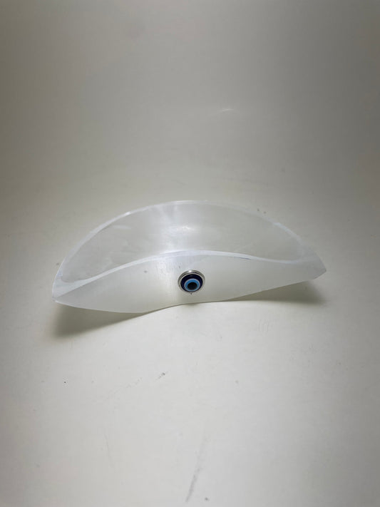 Selenite Bowl Half Moon with Evil Eye