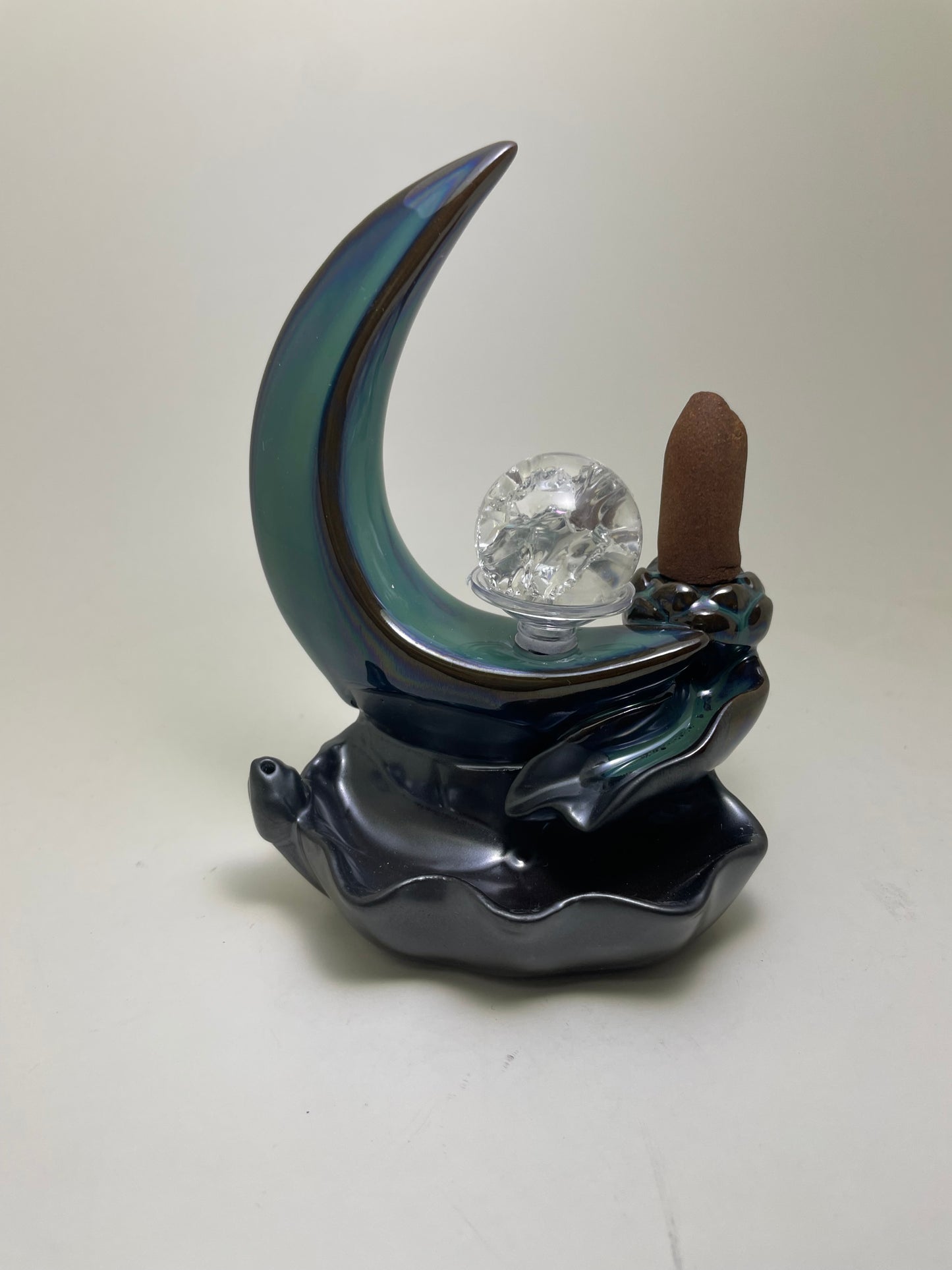 Crescent Moon Backflow Incense Holder with Sphere