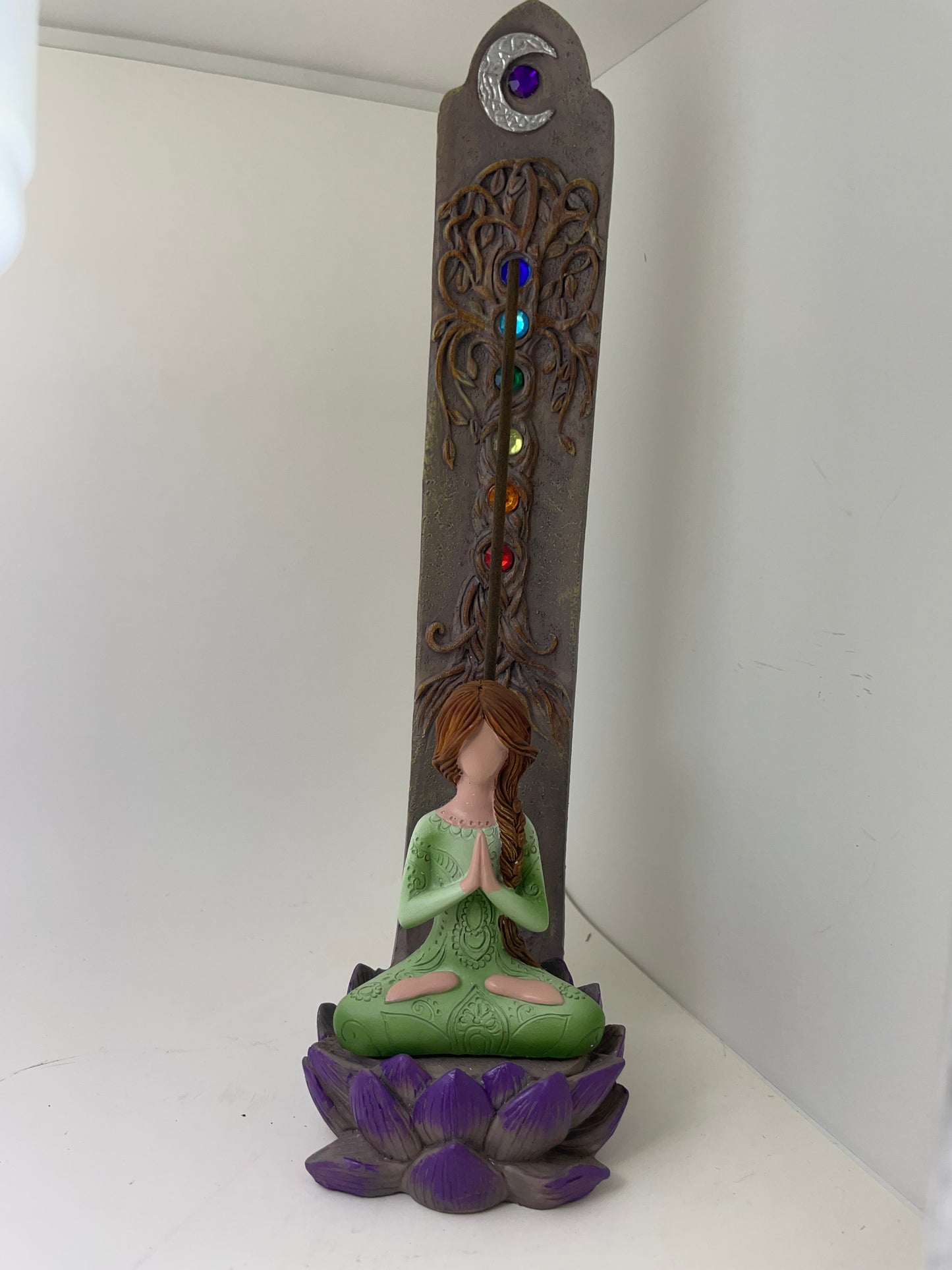 Yoga Goddess with Chakra Gems Resin Incense Holder