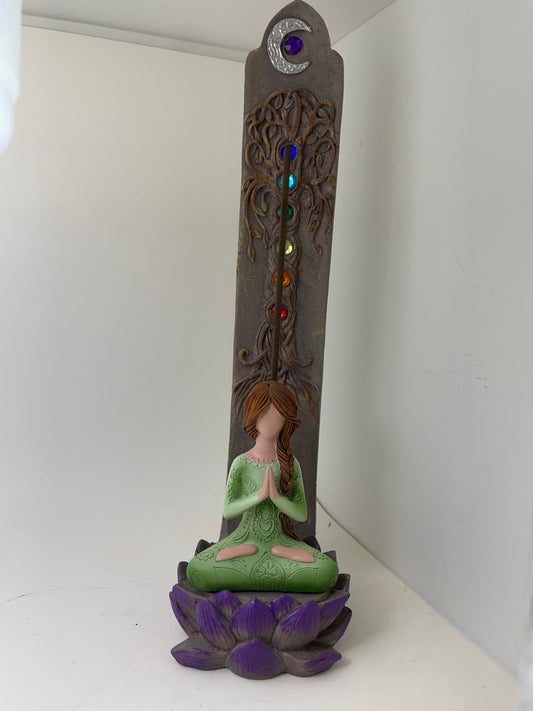 Yoga Goddess with Chakra Gems Resin Incense Holder