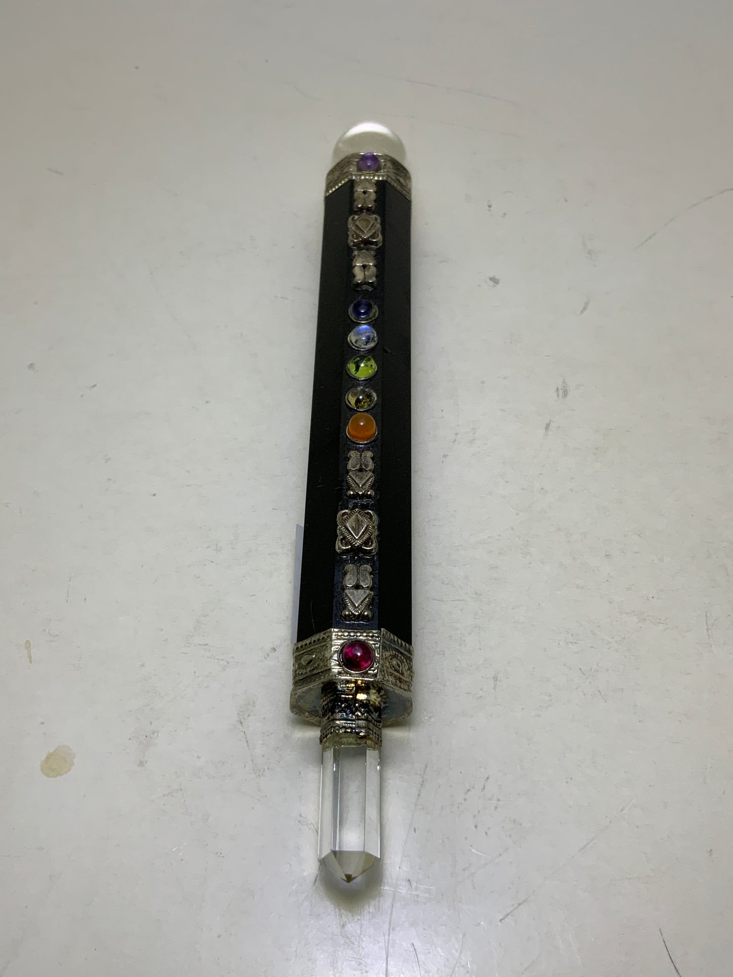 Black Tourmaline Magick Wand with Chakra Stones and Clear Quartz