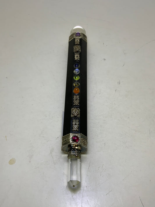 Black Tourmaline Magick Wand with Chakra Stones and Clear Quartz