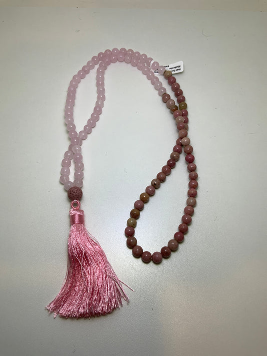 Rose Quartz & Rhodonite Mala Prayer Beads