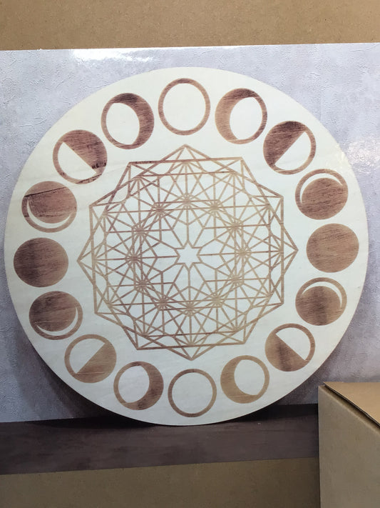 Wooden Moon Phase Crystal Grid