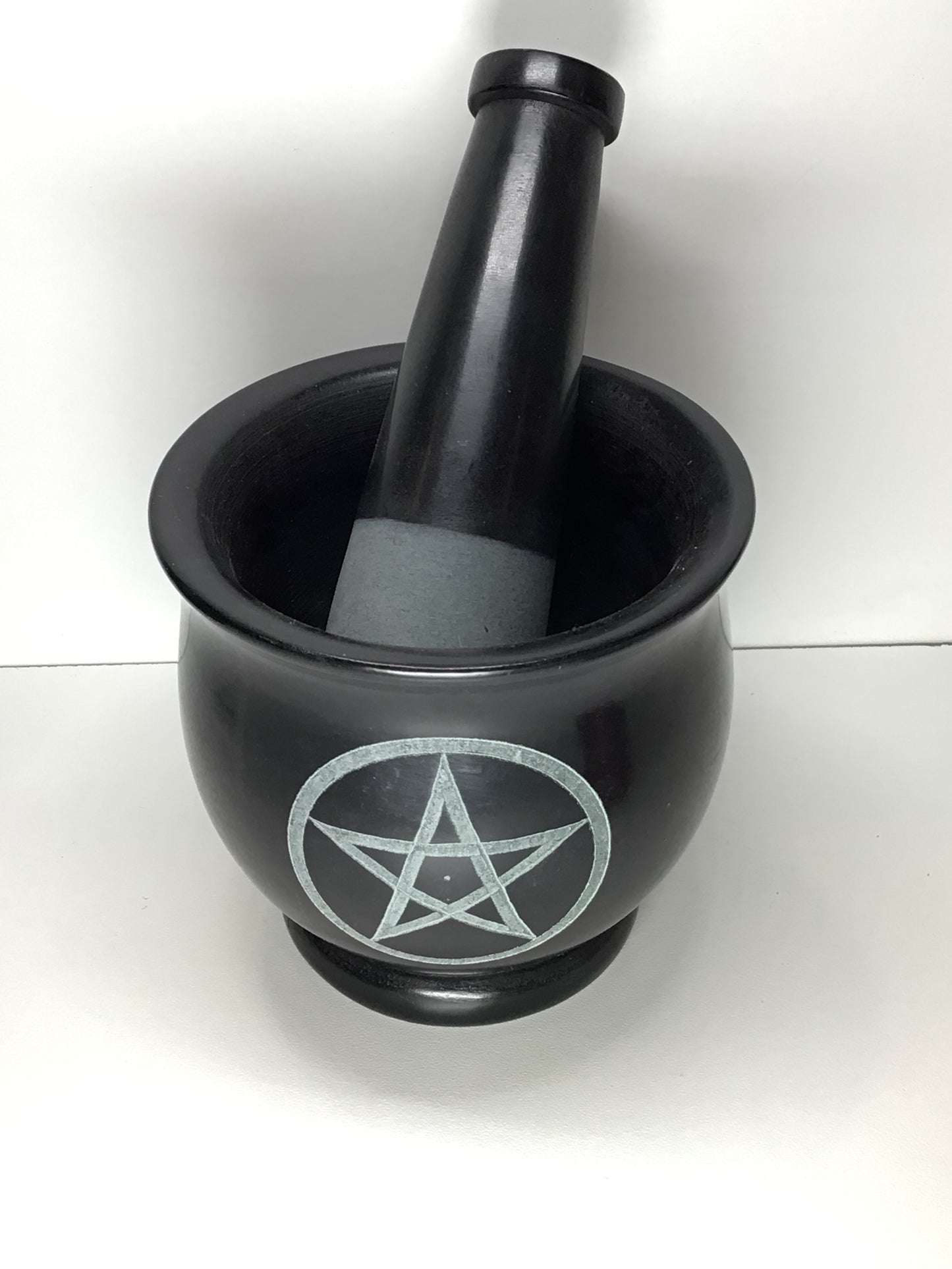Black Soapstone Mortar & Pestle with Pentacle